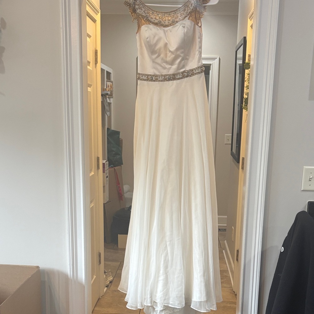 Sherri Hill ivory and Gold Prom Dress